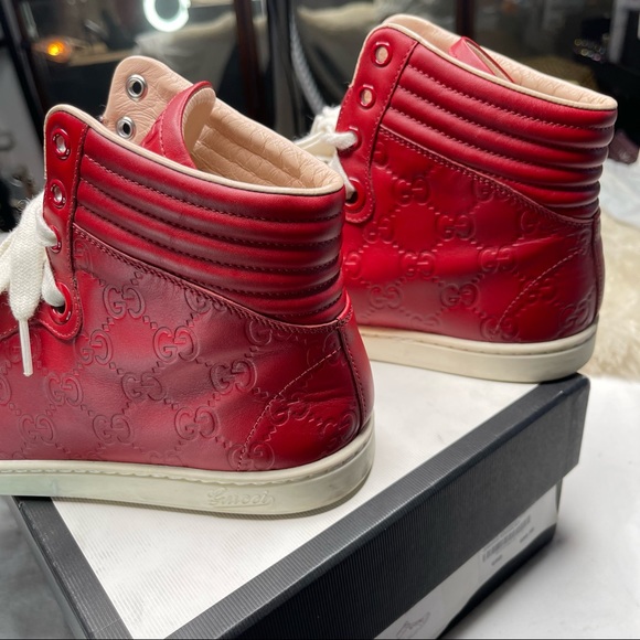 Gucci Red Hibiscus Signature High-top Sneaker Flats sz 8 - Picture 10 of 10